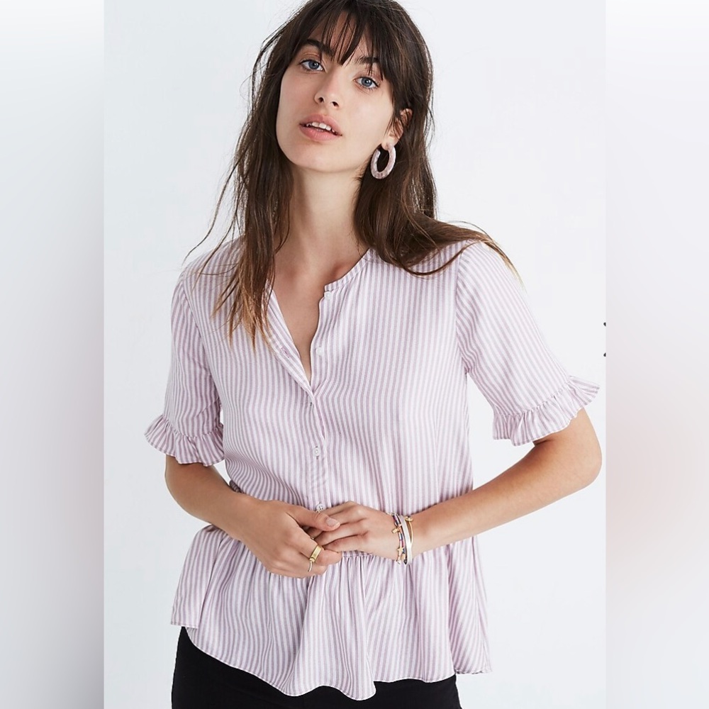 Madewell Lavender Ruffle Hem Top